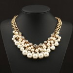 Crystals & Ivory Pearls Cluster Bib Necklace